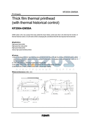 KF2004-GM50A datasheet - Thick film thermal printhead (with thermal historical control)