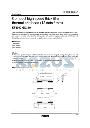 KF3002-GD31A datasheet - Compact high speed thick film thermal printhead (12 dots / mm)