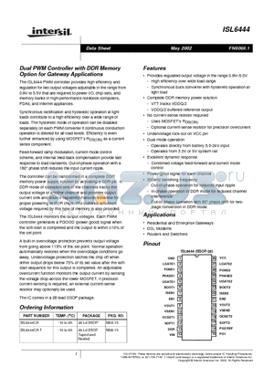 ISL6444CA datasheet - Dual PWM Controller with DDR Memory Option for Gateway Applications