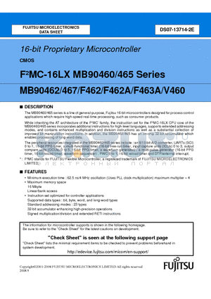 MB90460 datasheet - 16-bit Proprietary Microcontroller