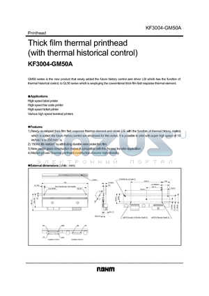 KF3004-GM50A datasheet - Thick film thermal printhead (with thermal historical control)