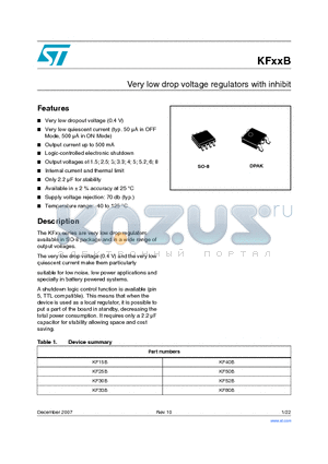 KF30B datasheet - Very low drop voltage regulators with inhibit