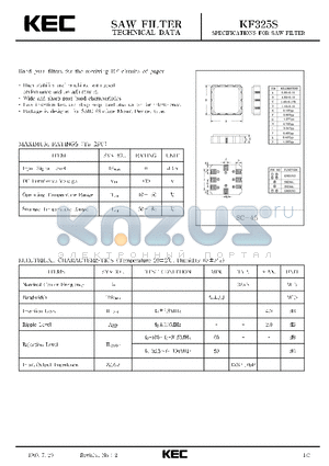 KF325S datasheet - SPECIFICATIONS FOR SAW FILTER(BAND PASS FILTERS FOR THE RECEIVING RF CIRCUITS OF PAGER)