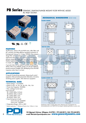 PB01Q-60-1M2SNT datasheet - STRAIGHT, SNAP-IN/FLANGE MOUNT FILTER WITH IEC 60320 AC INLET SOCKET.