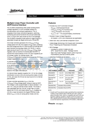 ISL6505EVAL2 datasheet - Multiple Linear Power Controller with ACPI Control Interface