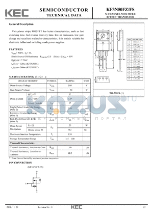 KF3N50FS datasheet - N CHANNEL MOS FIELD EFFECT TRANSISTOR