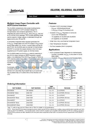 ISL6506CB datasheet - Multiple Linear Power Controller with ACPI Control Interface