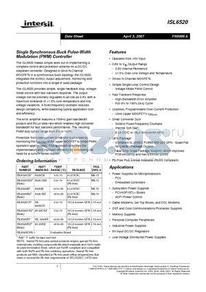 ISL6520EVAL1 datasheet - Single Synchronous Buck Pulse-Width Modulation (PWM) Controller