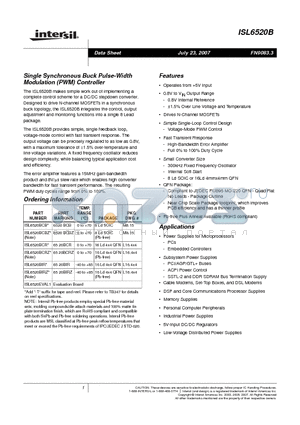 ISL6520EVAL1 datasheet - Single Synchronous Buck Pulse-Width Modulation PWM Controller