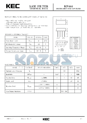 KF444S datasheet - SPECIFICATIONS FOR SAW FILTER(BAND PASS FILTERS FOR THE RECEIVING RF CIRCUITS OF TRANSCEIVER)