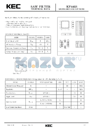 KF446S datasheet - SPECIFICATIONS FOR SAW FILTER(BAND PASS FILTERS FOR THE RECEIVING RF CIRCUITS OF TRANSCEIVER)