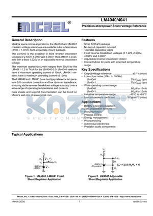 LM4040_05 datasheet - Precision Micropower Shunt Voltage Reference