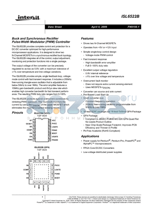 ISL6522BCBZ datasheet - Buck and Synchronous Rectifier Pulse-Width Modulator (PWM) Controller