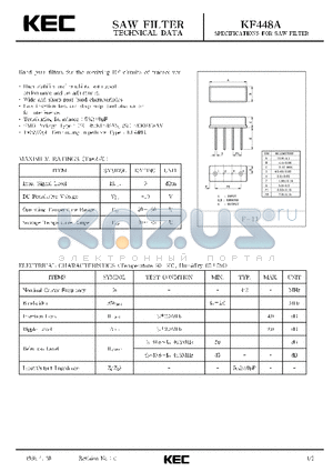 KF448B datasheet - SPECIFICATIONS FOR SAW FILTER(BAND PASS FILTERS FOR THE RECEIVING RF CIRCUITS OF TRANSCEIVER)