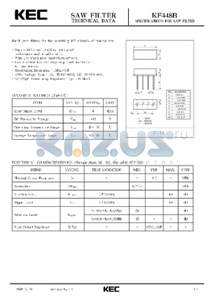 KF448BV datasheet - SPECIFICATIONS FOR SAW FILTER(BAND PASS FILTERS FOR THE RECEIVING RF CIRCUITS OF TRANSCEIVER)