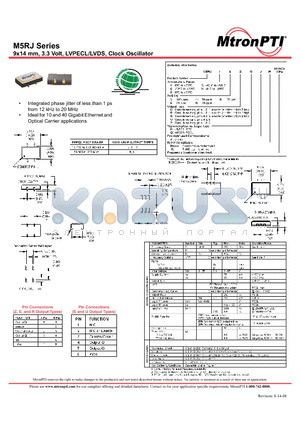 M5RJ13EPJ datasheet - 9x14 mm, 3.3 Volt, LVPECL/LVDS, Clock Oscillator