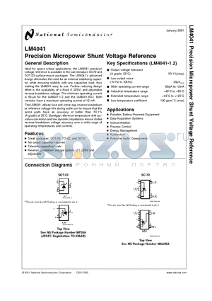 LM4041 datasheet - Precision Micropower Shunt Voltage Reference