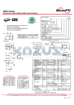 M5RJ13UPJ datasheet - 9x14 mm, 3.3 Volt, LVPECL/LVDS, Clock Oscillator