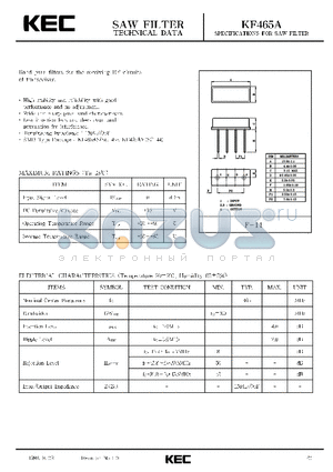 KF465A datasheet - SPECIFICATIONS FOR SAW FILTER(BAND PASS FILTERS FOR THE RECEIVING RF CIRCUITS OF TRANSCEIVER)