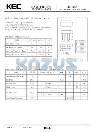 KF468 datasheet - SPECIFICATIONS FOR SAW FILTER(BAND PASS FILTERS FOR THE RECEIVING RF CIRCUITS OF TRANSCEIVER)