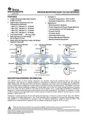 LM4041A12IDCKRE4 datasheet - PRECISION MICROPOWER SHUNT VOLTAGE REFERENCE