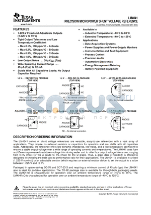 LM4041B12ILP datasheet - PRECISION MICROPOWER SHUNT VOLTAGE REFERENCE