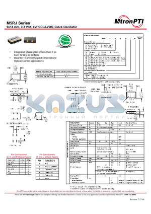 M5RJ16UPJ datasheet - 9x14 mm, 3.3 Volt, LVPECL/LVDS, Clock Oscillator