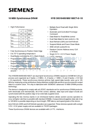 HYB39S16400-1 datasheet - 16 MBit Synchronous DRAM