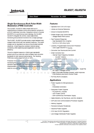 ISL6527ACBZ datasheet - Single Synchronous Buck Pulse-Width Modulation PWM Controller