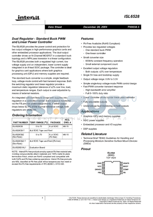 ISL6528CBZ datasheet - Dual Regulator - Standard Buck PWM and Linear Power Controller