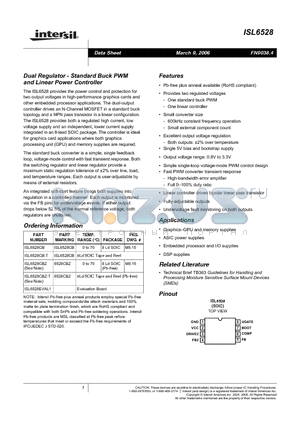 ISL6528CBZ datasheet - Dual Regulator - Standard Buck PWM and Linear Power Controller