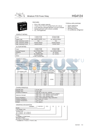 HG4124/003-2Z1 datasheet - Miniature PCB Power Relay