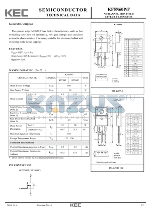 KF5N60P datasheet - N CHANNEL MOS FIELD EFFECT TRANSISTOR