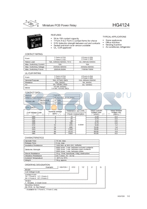 HG4124/005-2H2 datasheet - Miniature PCB Power Relay