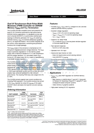 ISL6530CBZ datasheet - Dual 5V Synchronous Buck Pulse-Width Modulator (PWM) Controller for DDRAM Memory VDDQ and VTT Termination