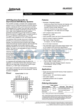 ISL6532CCR-T datasheet - ACPI Regulator/Controller for Dual Channel DDR Memory Systems