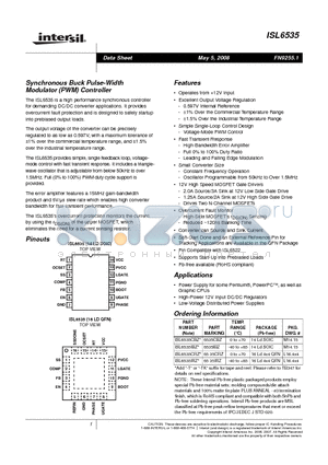 ISL6535CRZ datasheet - Synchronous Buck Pulse-Width Modulator PWM Controller