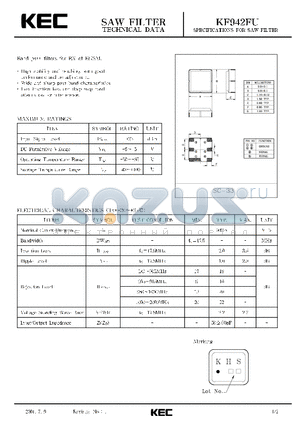 KF942FU datasheet - SPECIFICATIONS FOR SAW FILTER(BAND PASS FILTERS FOR RX OF EGSM)