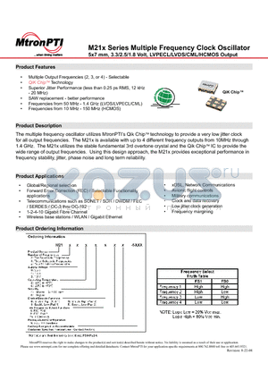 M212028MAN datasheet - Multiple Frequency Clock Oscillator 5x7 mm, 3.3/2.5/1.8 Volt, LVPECL/LVDS/CML/HCMOS Output