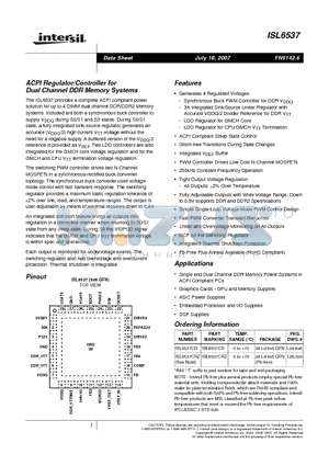 ISL6537CRZ datasheet - ACPI Regulator/Controller for Dual Channel DDR Memory Systems