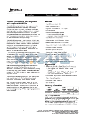 ISL65426 datasheet - 6A Dual Synchronous Buck Regulator with Integrated MOSFETs