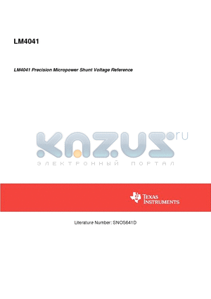 LM4041CIM3X-1.2 datasheet - LM4041 Precision Micropower Shunt Voltage Reference