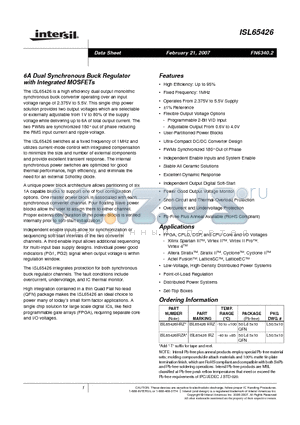 ISL65426_07 datasheet - 6A Dual Synchronous Buck Regulator with Integrated MOSFETs