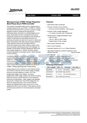 ISL6552CR datasheet - Microprocessor CORE Voltage Regulator Multi-Phase Buck PWM Controller