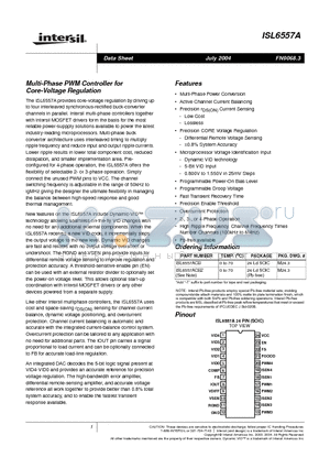 ISL6557ACB-T datasheet - Multi-Phase PWM Controller for Core-Voltage Regulation
