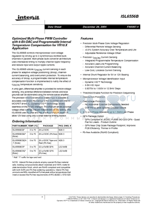 ISL6556B datasheet - Optimized Multi-Phase PWM Controller with 6-Bit DAC and Programmable Internal Temperature Compensation for VR10.X Application