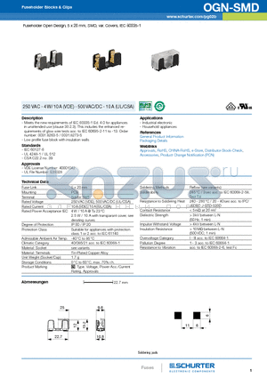 OGN-SMD datasheet - Fuseholder Open Design, 5 x 20 mm, SMD, var. Covers, IEC 60335-1