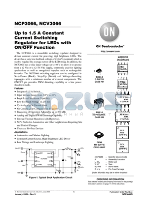 NCP3066 datasheet - Up to 1.5 A Constant Current Switching Regulator for LEDs with ON/OFF Function