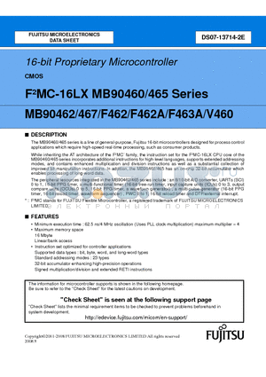 MB90F462PMC datasheet - 16-bit Proprietary Microcontroller