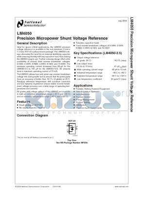 LM4050 datasheet - Precision Micropower Shunt Voltage Reference